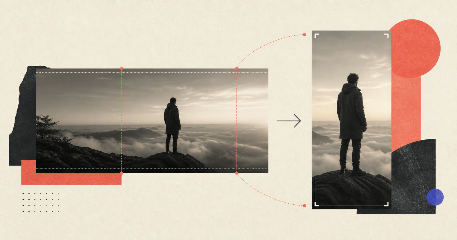 Editorial illustration of a widescreen shot reframed into a vertical video