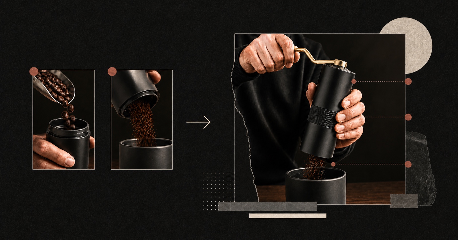 Coffee beans, grinding and product-use footage become a concise commerce video story